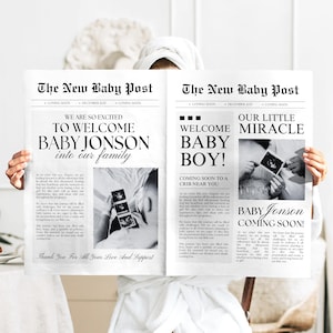 Large Newspaper Pregnancy Announcement, Baby Announcement Newspaper, Pregnancy Newspaper Digital, Newspaper Baby Shower, Editable Template