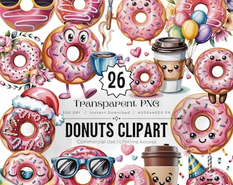Watercolor Donuts Clipart, Sweet Bakery Illustrations (Digital Download)