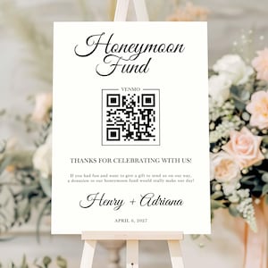 Bord huwelijksfonds, bord huwelijksfonds, teken sjabloon huwelijksfonds, Venmo bruiloft bord, bord contant geld app, modern trouwbord, QR-codebord