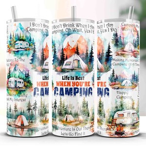 20oz Camping Tumbler Wrap PNG, Nature Tumbler Design, Printable Tumbler Wrap, Adventure Tumbler Sublimation, Watercolor Tumbler Wrap Designs
