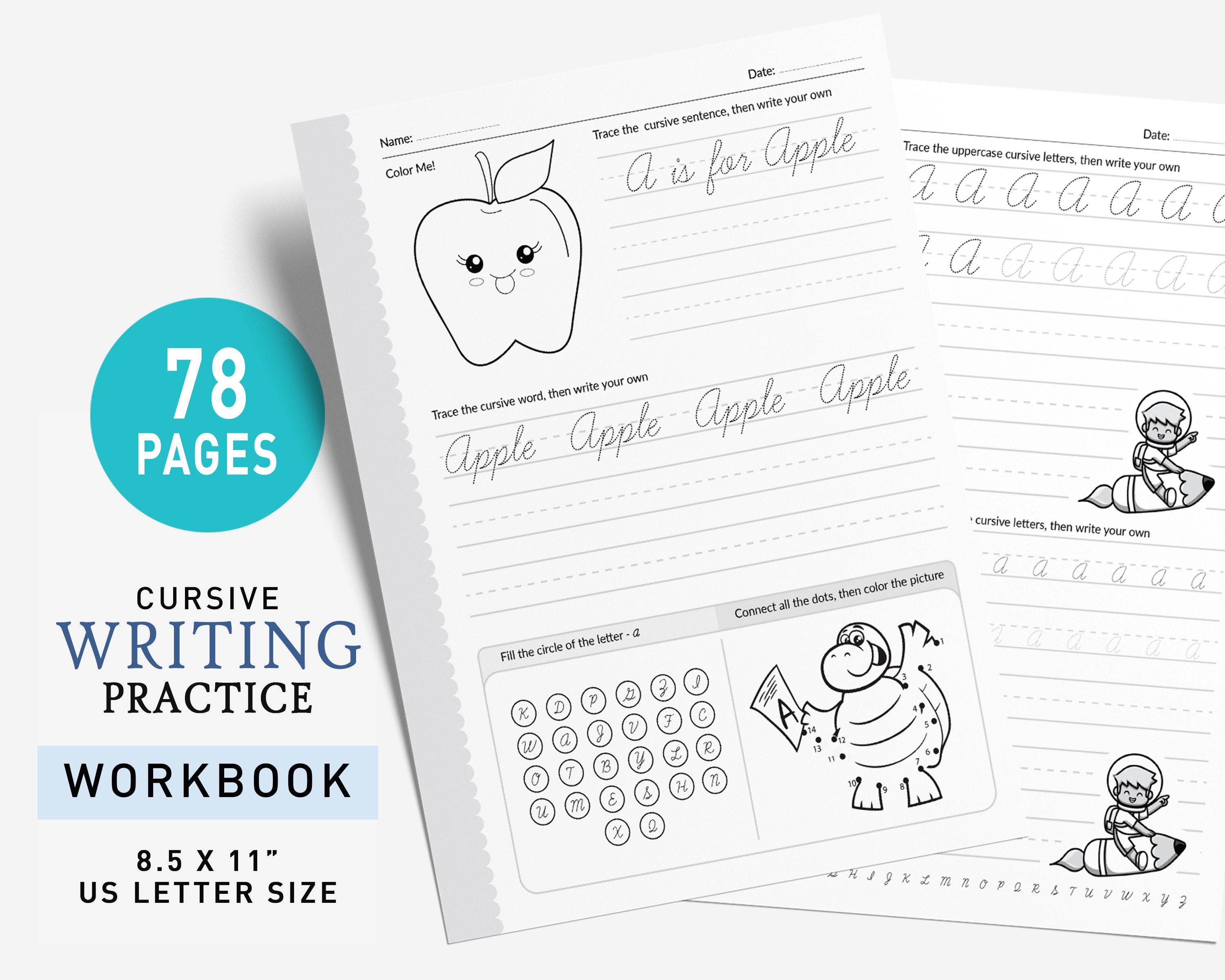 printable cursive writing worksheets alphabet writing practice etsy