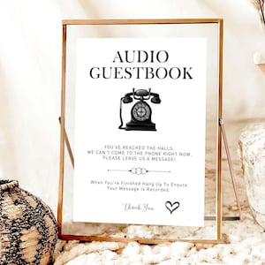 Audio Guestbook Sign Template, Wedding Guestbook, Phone Message Sign, Telephone Guest Book, Minimalist Audio Guestbook, Editable Audio Sign