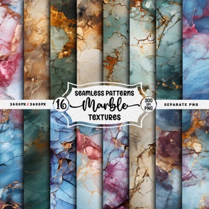 Marble Textures: Seamless Digital Paper Backgrounds (PNG)