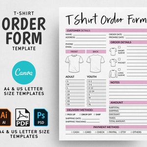 Editable Shirt Order Form Template: Canva Design (A4 & US Letter)
