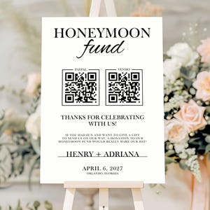 Modèle Canva de signe de code QR de fonds de lune de miel de mariage (téléchargement numérique)