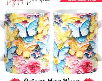 Watercolor Butterfly Mug Wrap: 12oz 15oz Coffee Mug Design (PNG JPG Digital Download)