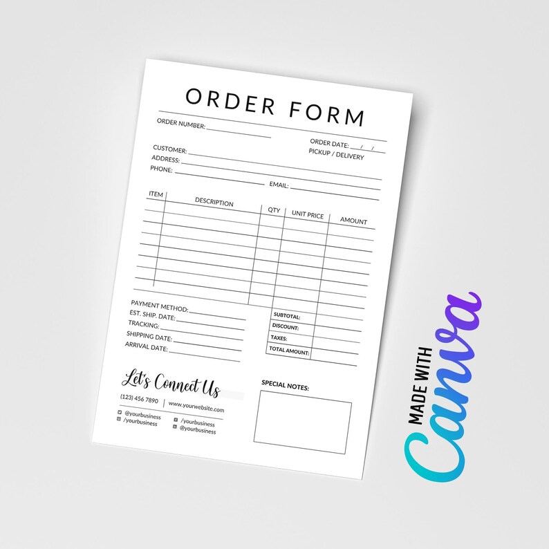 Editable Order Form, Printable Business Template (canva Template ...