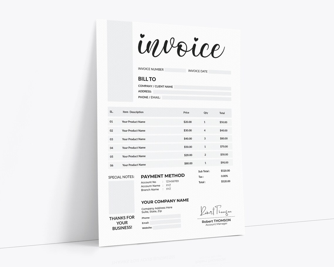 Invoice Template Invoice Order Form Printable Invoice - Etsy