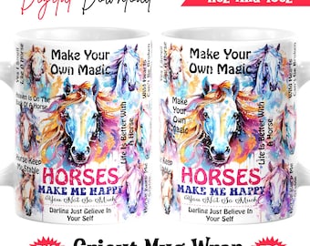 Watercolor Horse Mug Wrap: 12oz 15oz Coffee Mug Design (Digital Download)