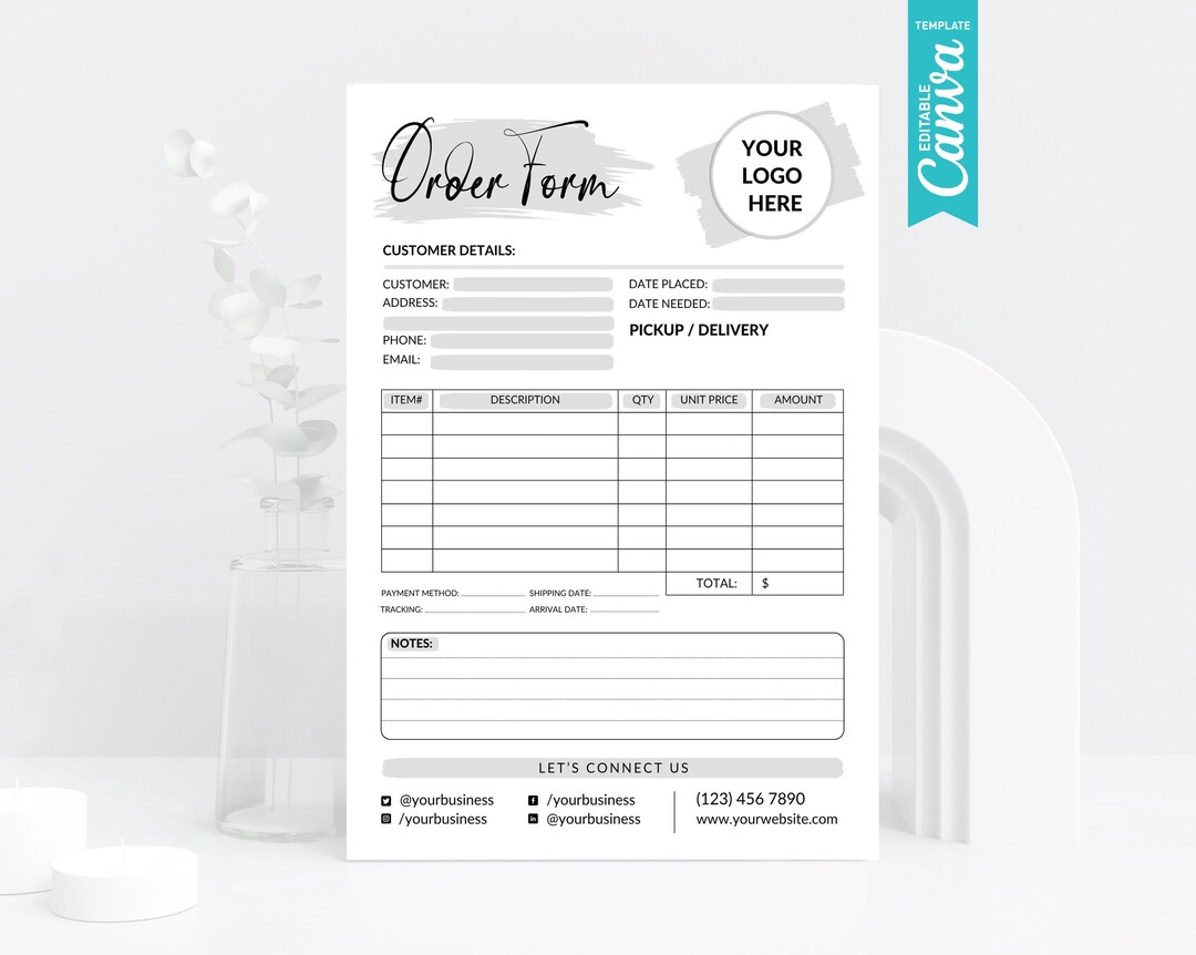 Editable Order Form Canva Template Small Business Invoice Printable ...