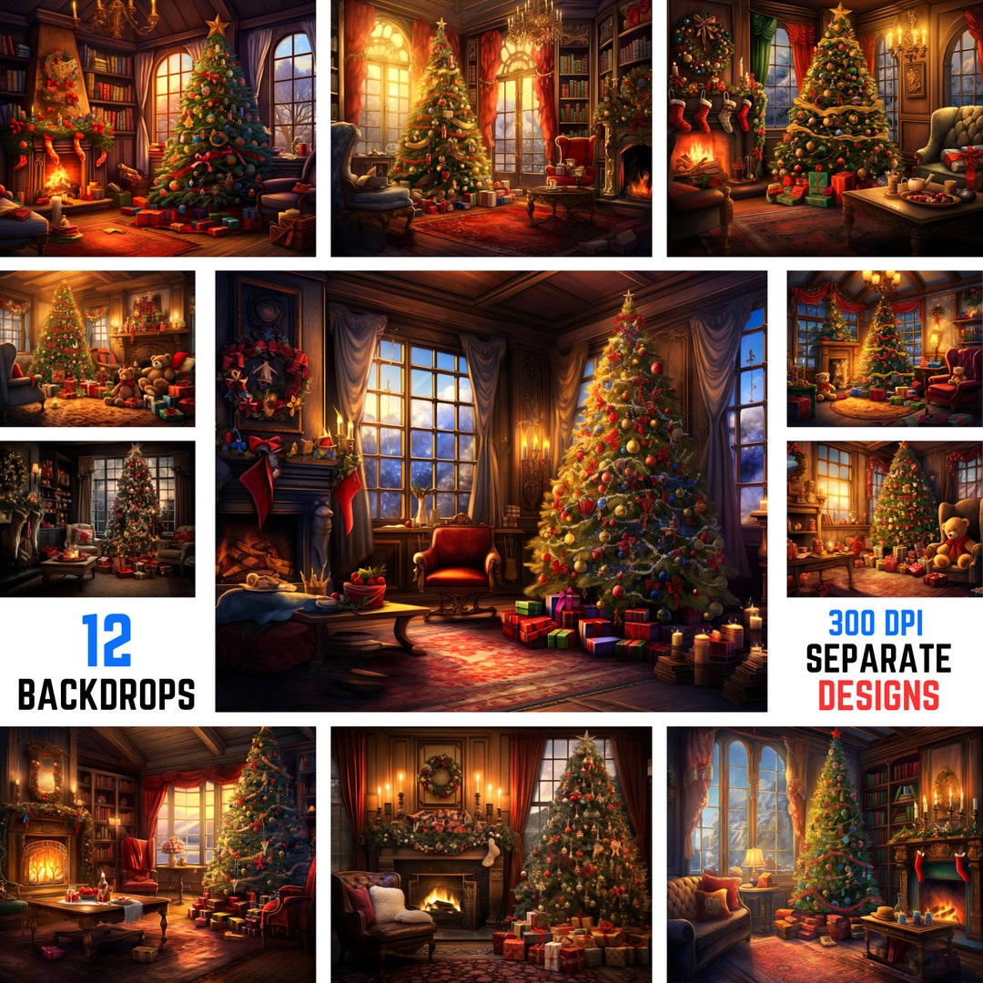 Cozy Christmas Digital Backdrops Living Room Maternity Backdrop Photo ...