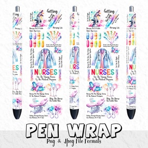 Watercolor Nursing Pen Wrap PNG, Digital Nurse Pen Wrap Design, Seamless Nurse Pen Wrap, Waterslide Medical Pen Wrap, Inkjoy Pen Wrap Gift
