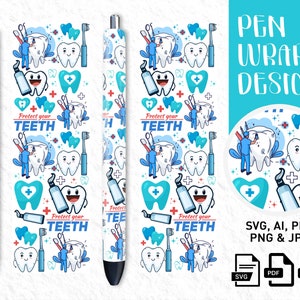 Dental Pen Wraps PNG, Sublimation Dentist Pen Wrap Design, Dental Pen Wrap Waterslide, Dentist Lover Pen Wrap, Epoxy Medical Pen Wrap Design