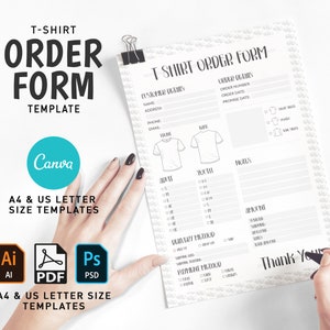 Printable T-Shirt Order Form Template: Editable Canva Design (A4 & US Letter)