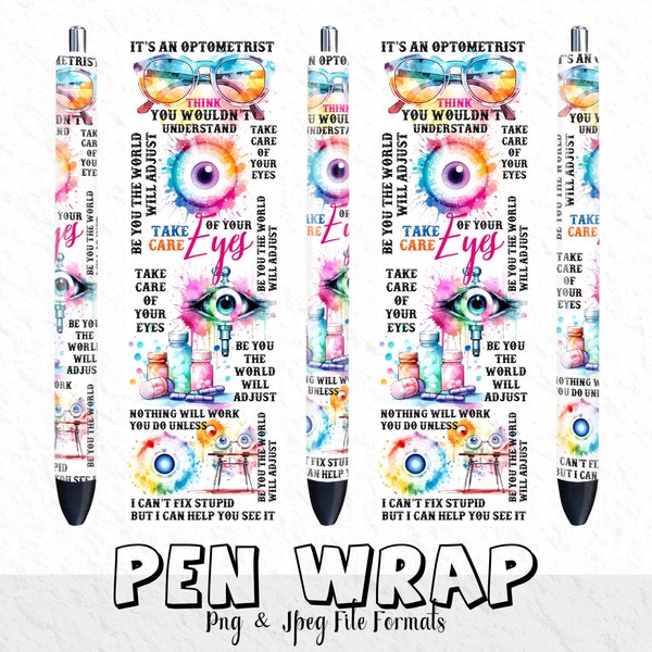 Watercolor Optometry Pen Wrap Design PNG, Sublimation Optometry Pen Wrap, Digital Optometry Pen Design, Waterslide Optometry Pen Lover Gift