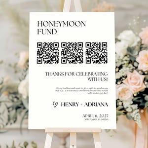 Minimalist Honeymoon Fund Sign, Wedding QR Code Sign, Venmo Wedding Sign, Custom Cash Gift Sign, Honeymoon Fund QR Code Sign, Canva Template