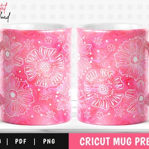 Pink Floral Mug Wrap: Cricut Mug Press SVG, PNG (Digital Download)