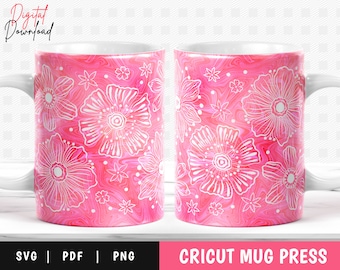 Pink Floral Mug Wrap: Cricut Mug Press SVG, PNG (Digital Download)