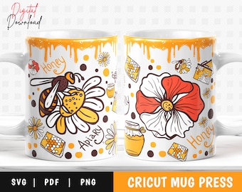 Mok wrap bloemen bij: Cricut mok pers SVG, png (digitale download)