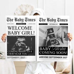 Newspaper Pregnancy Announcement, Large Baby Reveal Newspaper, Customizable Baby Announcement Newspaper, Editable Canva Newspaper Template