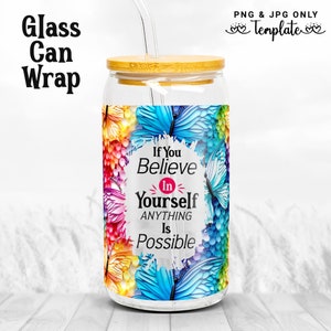 Butterfly Glass Can Wrap: 16oz Libbey Sublimation Design (PNG & JPG)