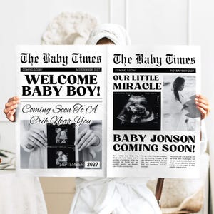 Editable Baby Announcement Newspaper, Newspaper Pregnancy Announcement Canva Template, Pregnancy Reveal Idea, Custom Pregnancy Newspaper