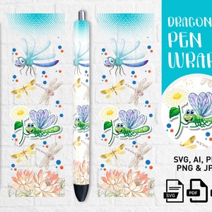 Dragonfly Pen Wrap: Glitter Epoxy, Sublimation, Waterslide (Digital)