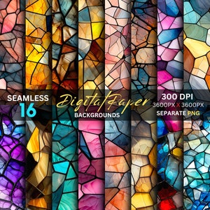 Papel Digital Vitral: Padrões Sem Costura de Geodos de Cristal (PNG)