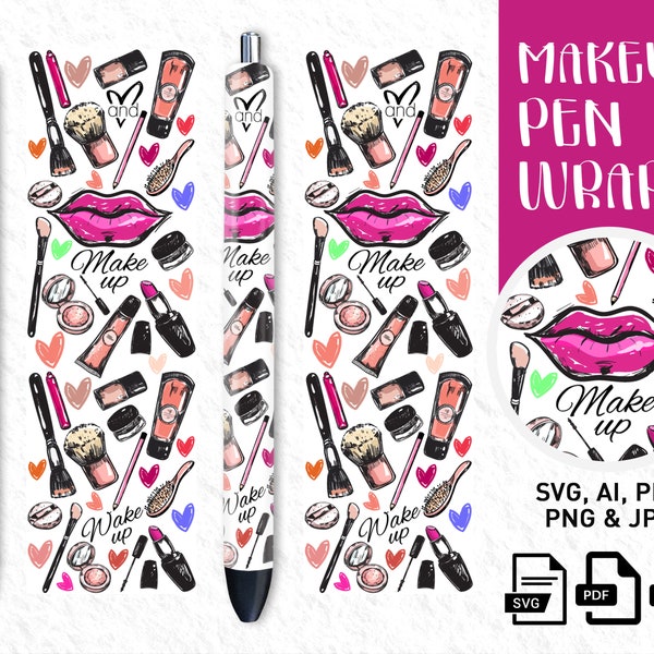 Makeup Artist Pen Wrap, Digital Beauty Pen Wrap Design, Makeup Pen Wrap Sublimation PNG, Waterslide Pen Wrap Template, Makeup Pen Lover Gift