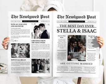 Editable Wedding Newspaper Program Template, Newlywed Times (Canva)
