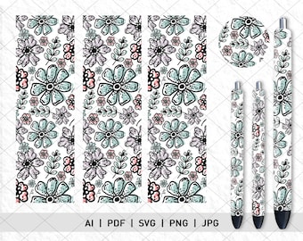 Floral Pen Wrap PNG: Inkjoy Pen Design, Waterslide Template (Digital Download)