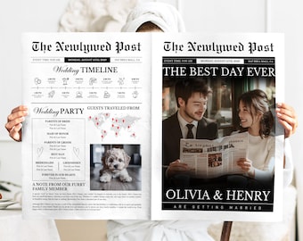 Editable Wedding Newspaper Program Template, Canva (Digital Download)
