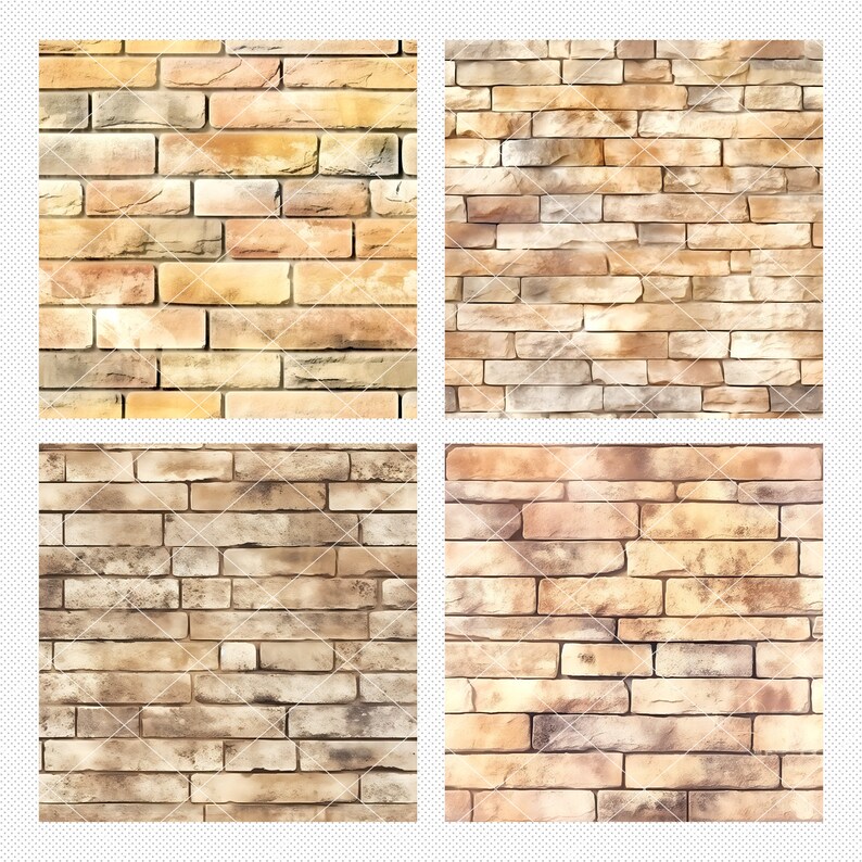 Beige Brick Digital Paper Watercolor Textures Printable Designs