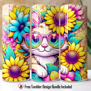 Floral Cat Tumbler Wrap: 20oz Skinny Tumbler Sublimation (Digital Download)