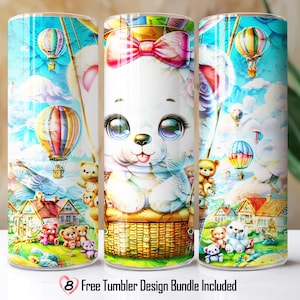 Watercolor Teddy Bear Tumbler Wrap: 20oz Skinny Tumbler Design (PNG)