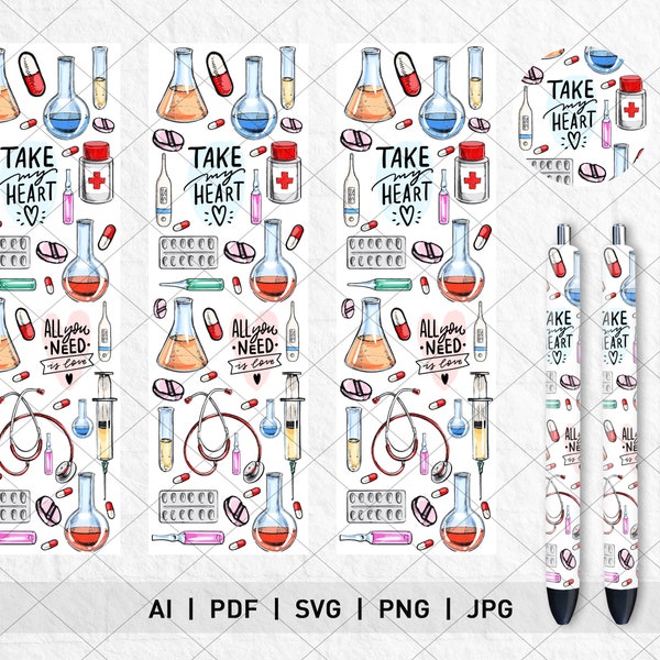 Pharmacy Pen Wrap, Digital Nurse Pen Wrap Template, Pharmacy Pen Wrap Sublimation PNG, Waterslide Nurse Pen Wrap PNG, Medical Pen Lover Gift