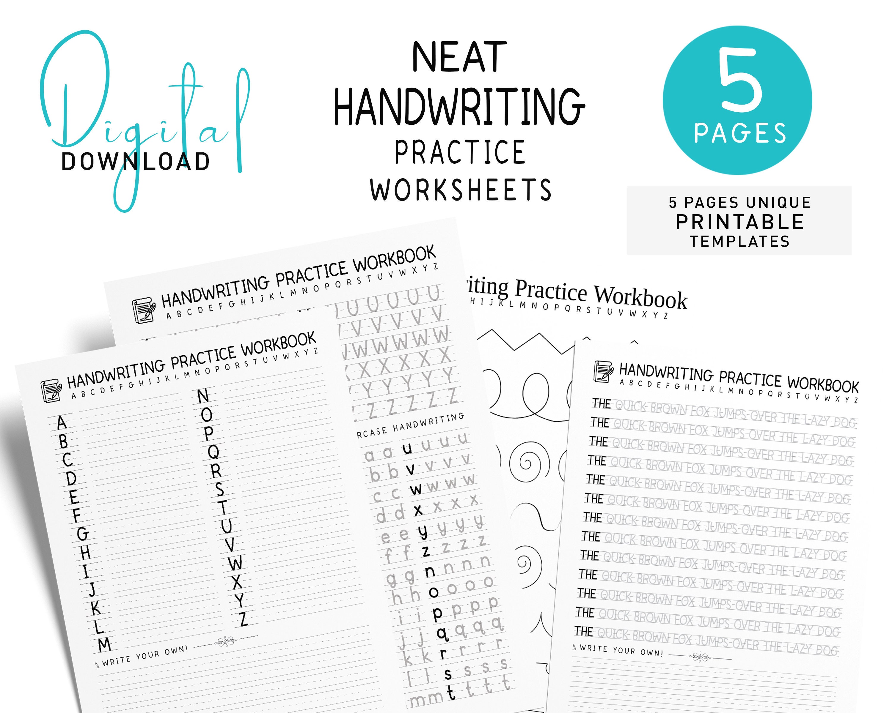 Printable Print Handwriting Worksheets A4 12Pages English Handwriting