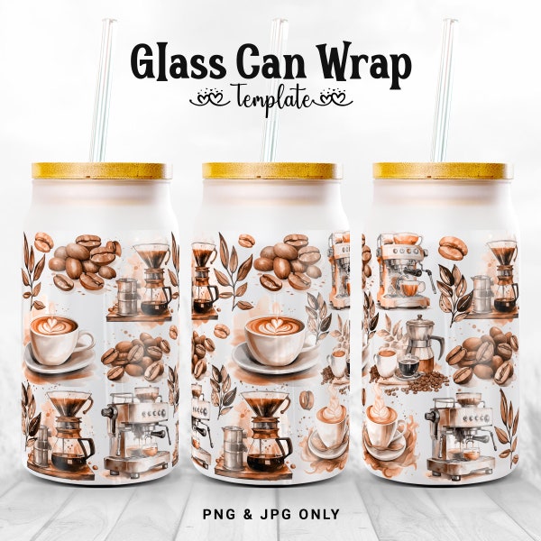 Coffee Glass Can Wrap, 16oz Glass Can, Sublimation Glass Wrap, Libbey Glass Wrap, Glass Tumbler Wrap, Frosted Glass Can, Glass Can Wrap PNG