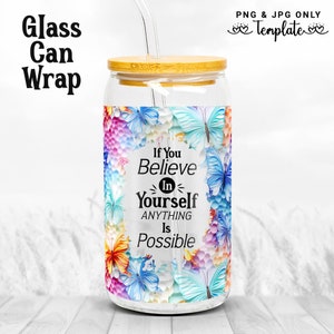 Butterfly Glass Tumbler Wrap: 16oz Can Sublimation Design (PNG JPG)
