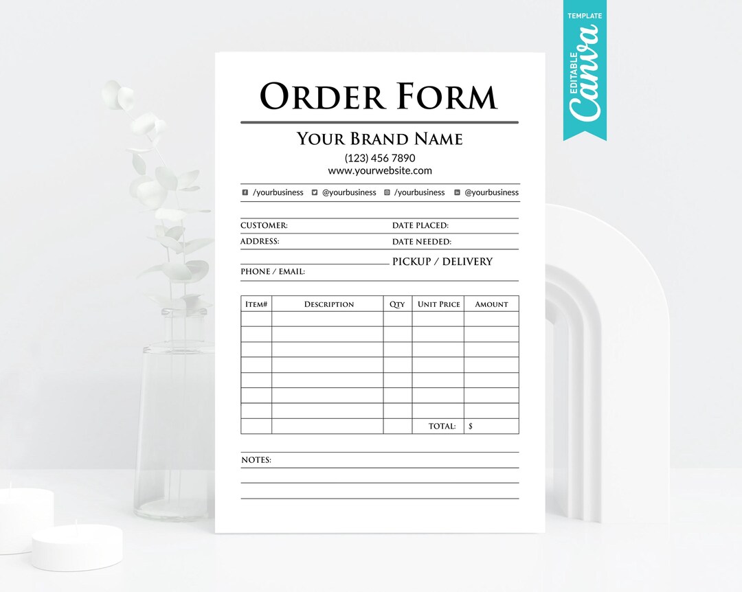 Editable Business Order Form Template, Printable Invoice (canva ...