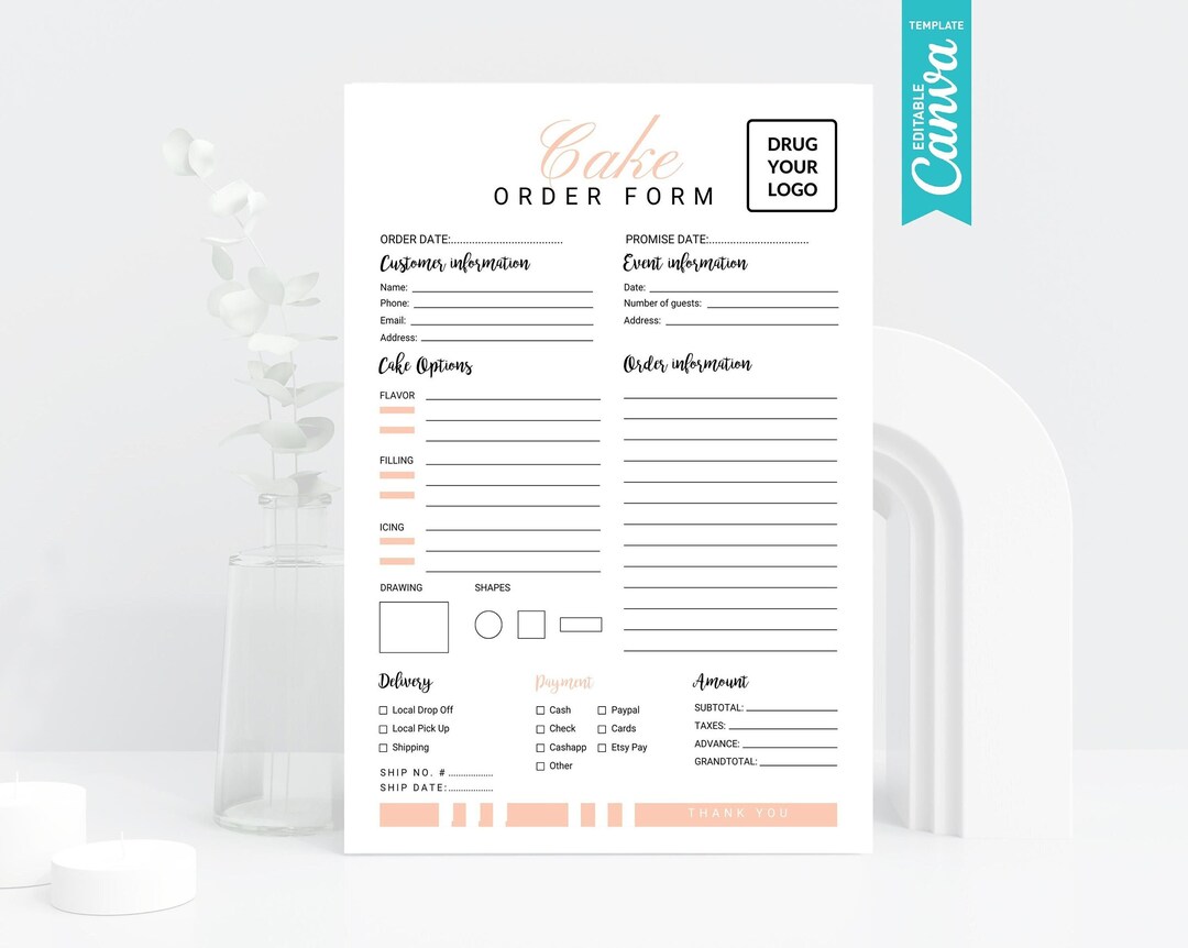 Custom Cake Order Form | Editable Cake Order Sheet | Printable Order ...