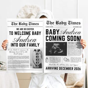 Baby Announcement Newspaper, Pregnancy Announcement Newspaper, Newspaper Pregnancy Announcement Canva Template, Editable Baby Announcement