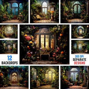 Digital Backdrops Room Door Plants, Maternity Backdrops, Photography Backdrops, Photo Background, Studio Backdrops, Digital Backdrops Bundle