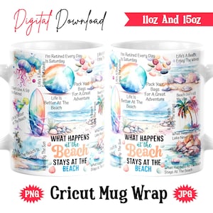 Beach Mug Wrap PNG: Watercolor Sea Life, Cricut Mug Press (Digital Download)