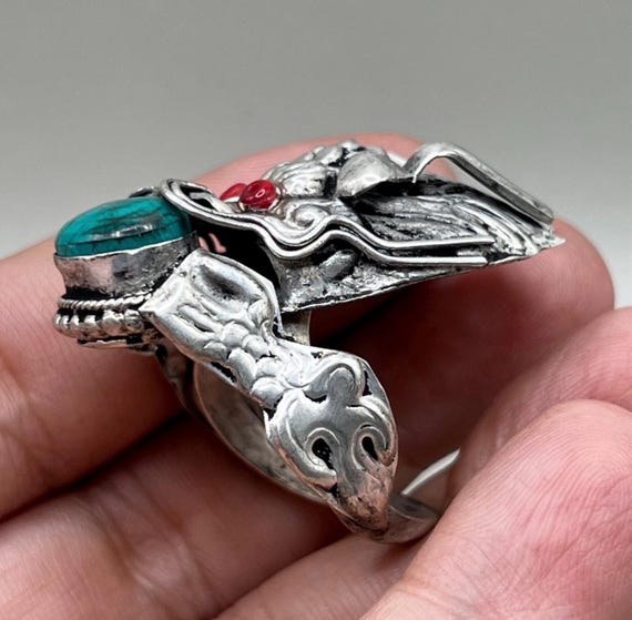 unique solid silver Vintage Silver turquoise ston… - image 3