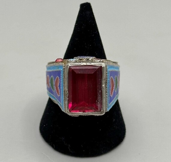 Vintage Original ruby stone old solid silver Stun… - image 1
