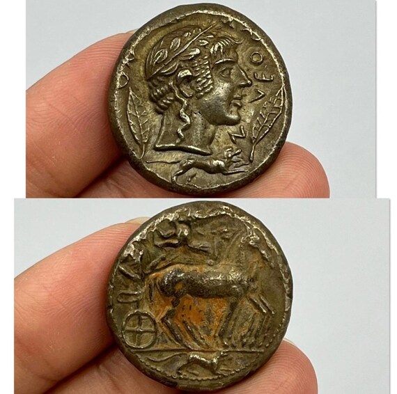 341-329 BC Ancient Greece Apollo Son of Zeus Coin - Silver