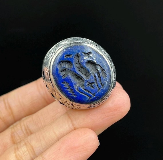 Unique solid Silver Wonderful Ring Ancient Lapis … - image 3
