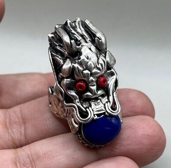 unique solid silver Vintage Silver lapis lazuli s… - image 1