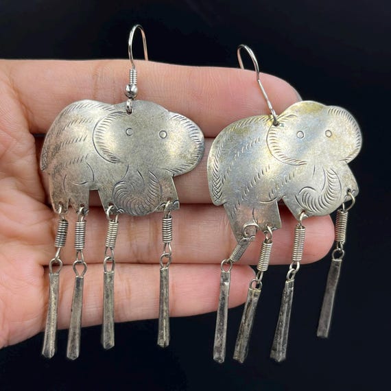 Unique solid silver Vintage Elephant Earrings - image 1